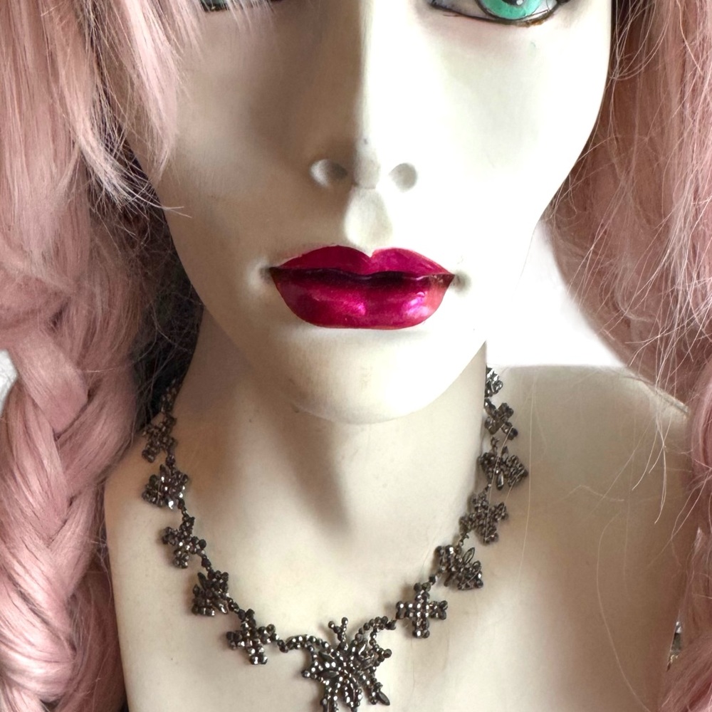 Antique art deco butterfly cut steel stunning Georgian link necklace